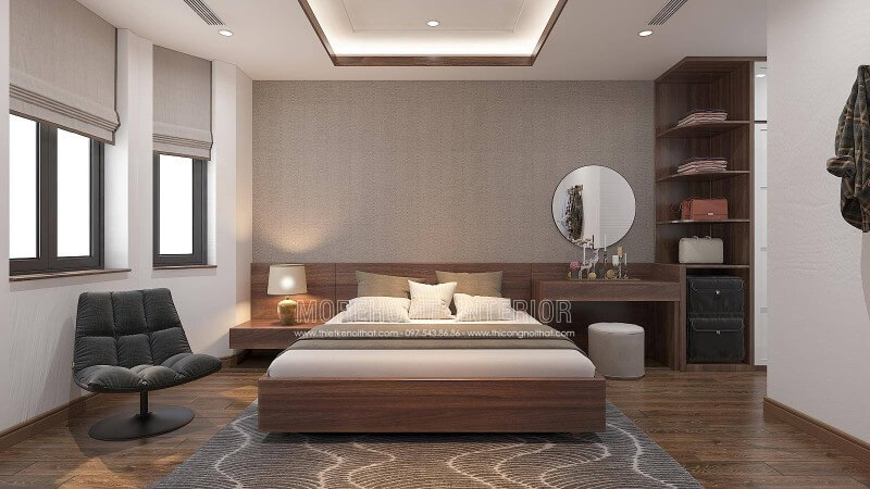 Nếu là người ưa thích mẫu phòng ngủ đơn giản nhưng đẹp, sang trọng, bạn nên tham khảo ý tưởng bố trí nội thất phòng ngủ theo phong cách hiện đại trong biệt thự Vinhomes Imperia Hải Phòng trên đây.