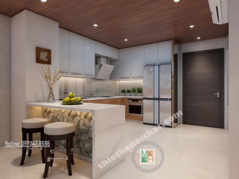 Hệ thống tủ bếp được thiết kế đơn giản nhưng rất đa năng mang đến sự tiện nghi cho người nội trợ