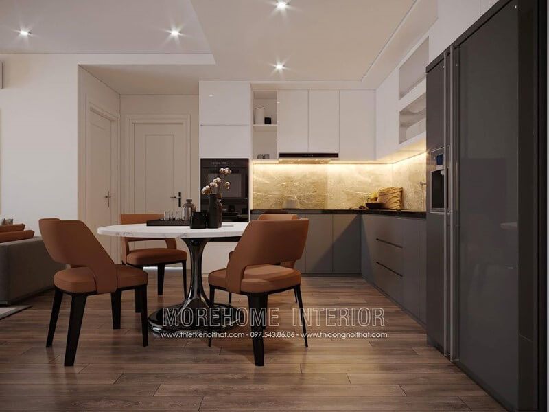 Mẫu tủ bếp gỗ công nghiệp đẹp cho phòng bếp nhà phố
