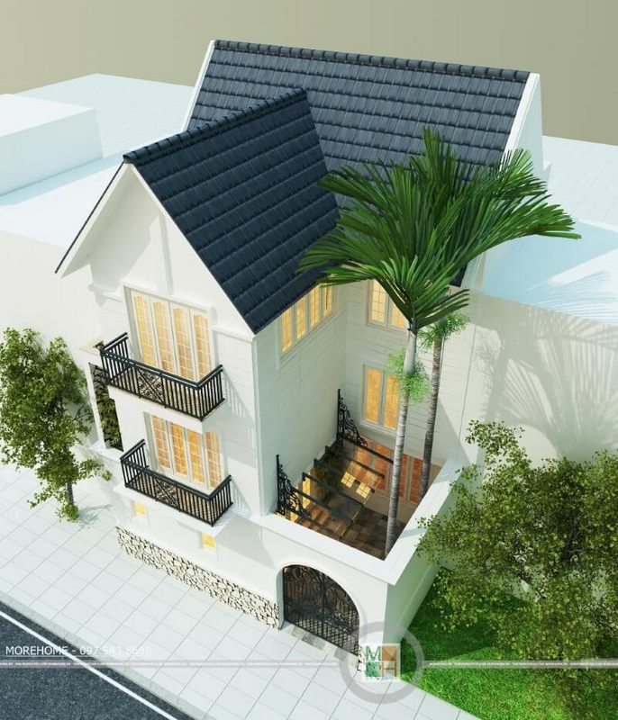 Thiết kế kiến trúc biệt thự 3 tầng việt hưng phong cách hiện đại, loại hình mái thái đẹp tại Hà Nội
