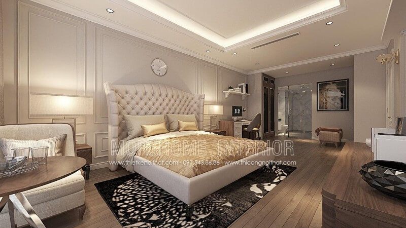 Thiết kế giường ngủ chung cư, biệt thự đẹp phong cách tân cổ điển nhẹ nhàng